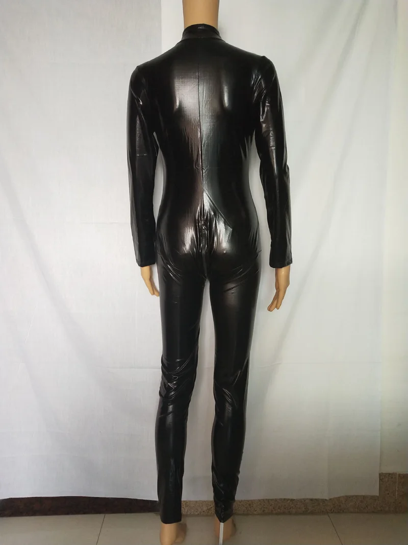 Костюм Кошки из искусственной кожи Zentai сексуальное боди с открытой промежностью