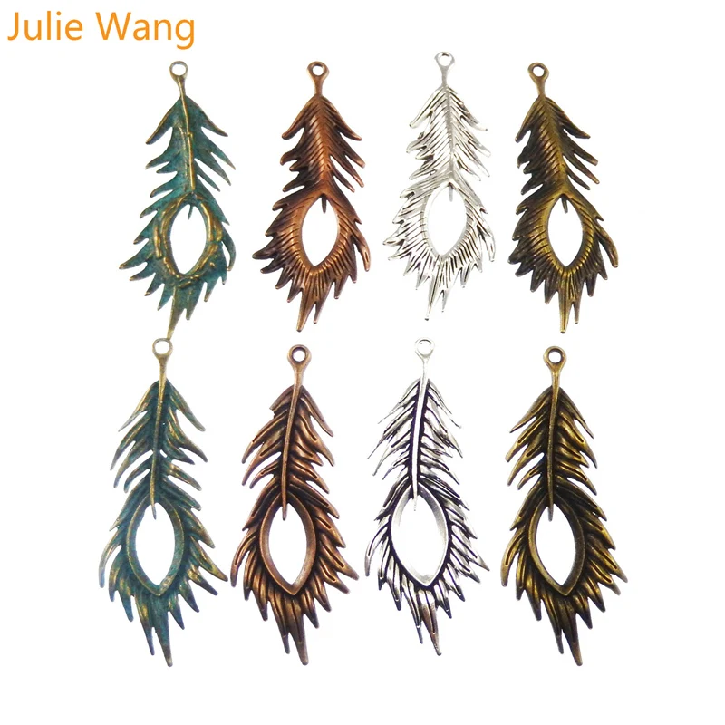 Julie Wang 4 шт./лот цинковый сплав Смешанные Подвески из искусственного пера павлина