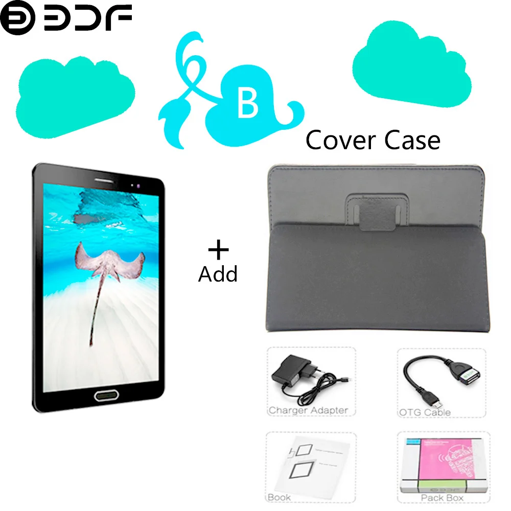 Add Cover Case 4G LTE мобильный телефон 8 дюймов WiFi Планшеты Android 7,0 Восьмиядерный 64 Гб планшетный ПК Встроенный 3G Две sim-карты WiFi Bluetooth tab - Комплект: Add Cover Case