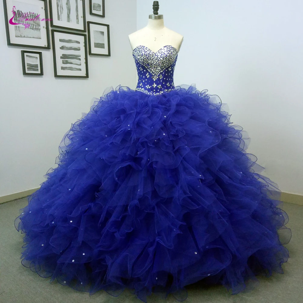 Waulizane яркие цвета бальное платье Quinceanera с задрапированная органза оборками Милая