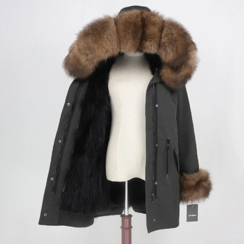 OFTBUY, водонепроницаемая парка, женская, натуральный Лисий мех, капюшон, манжеты, пальто, зимняя куртка, верхняя одежда, съемная, толстая, теплая верхняя одежда, уличная одежда - Цвет: black black brown
