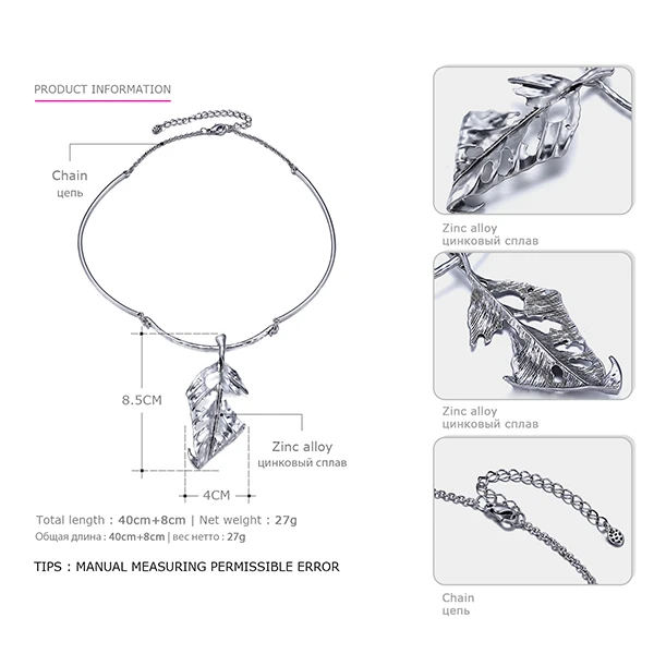 eManco leaf pendant necklaces plant silver plated zinc alloy collar chokers necklace for women concise jewelry bisuteria mujer - Окраска металла: silver