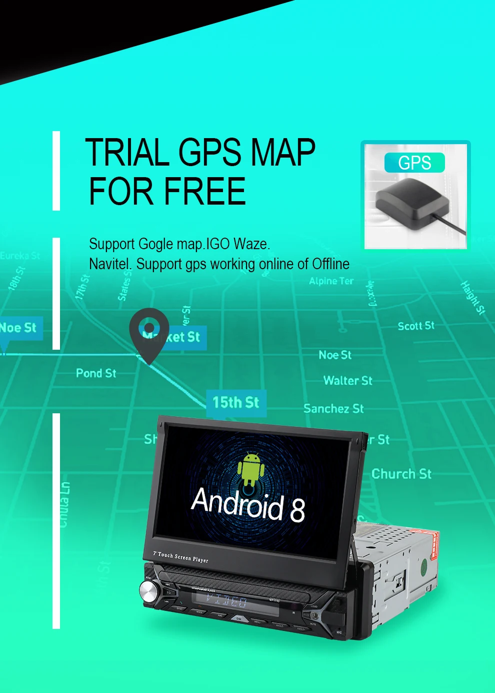 Android 6,0 gps навигация, Bluetooth, FM радио, WI-FI выдвижной 7 дюймов Сенсорный экран Autoaudio плеер 1din автомобиль радио мультимедиа плеер