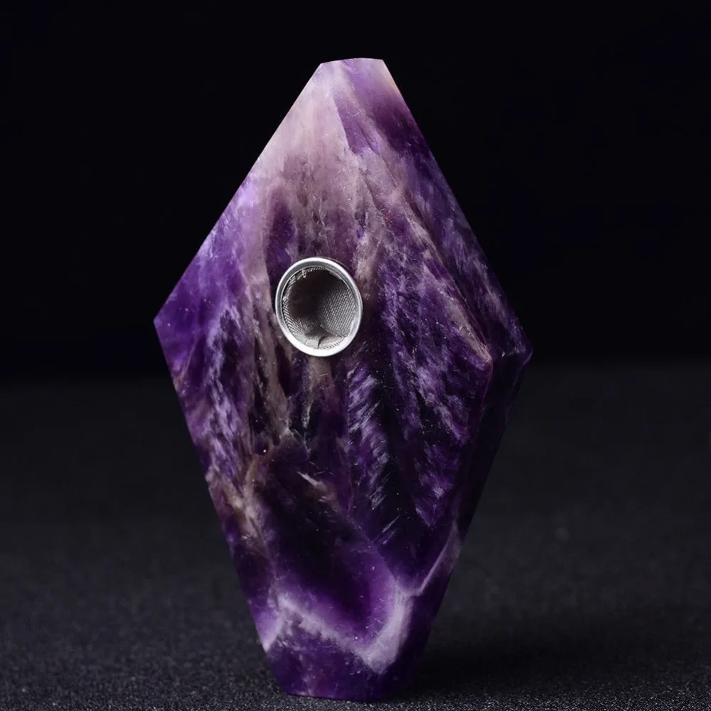 

Natural Dream Amethyst Crystal Rhombus Quartz Wand Smoking Pipe Healing Tobacco