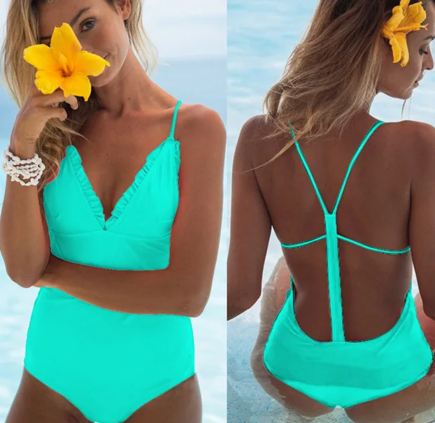 2019 New Sexy Ladies Swimsuit Bikini Bandage Swimwear One Piece Suit Flouncing Swimming Femme Girls Bathing Biquini |