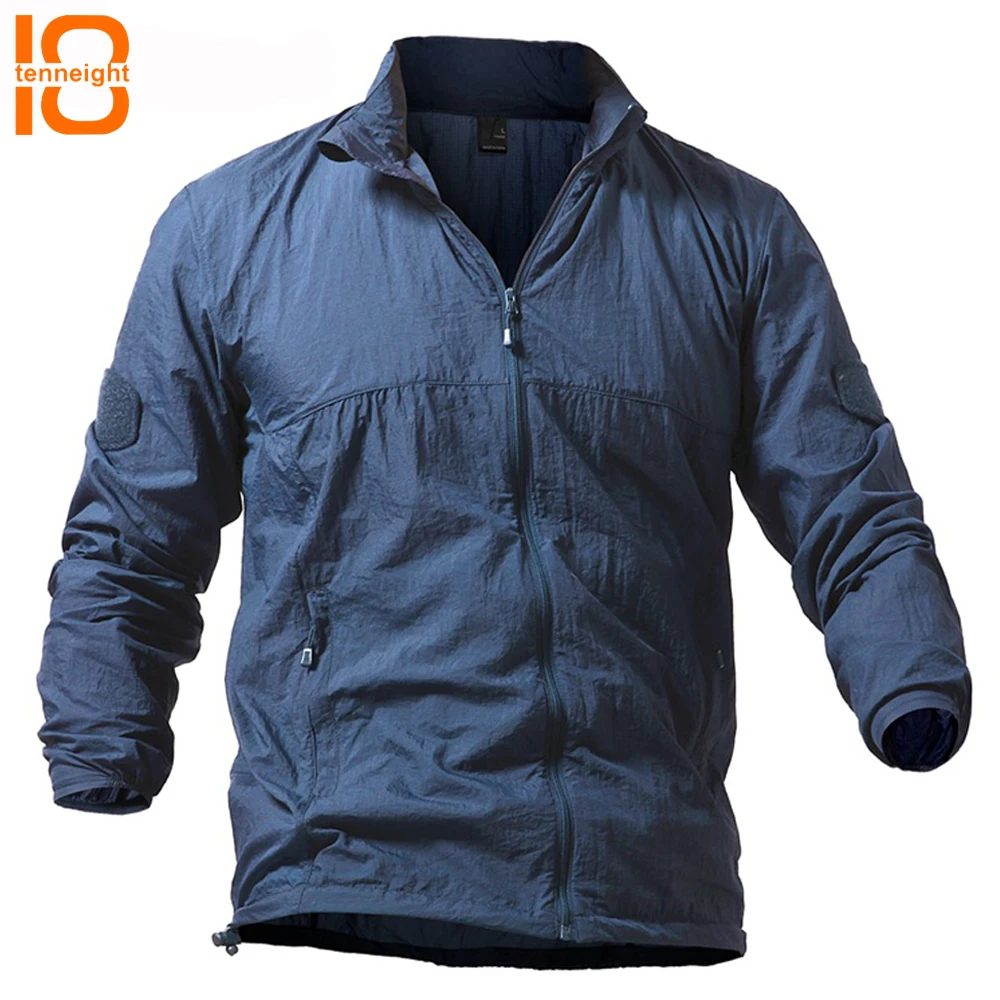 

TENNEIGHT Summer thin Hooded Windbreaker Quick drying Waterproof military Tactical Jackets Men Sun UV Protection hiking jacket