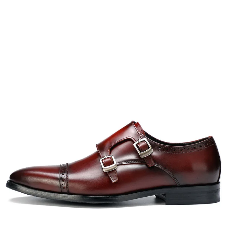 2019 men shoes brand luxury casual Brogue Shoes With Buckle Straps Genuine Leather Black Party Wedding | Обувь
