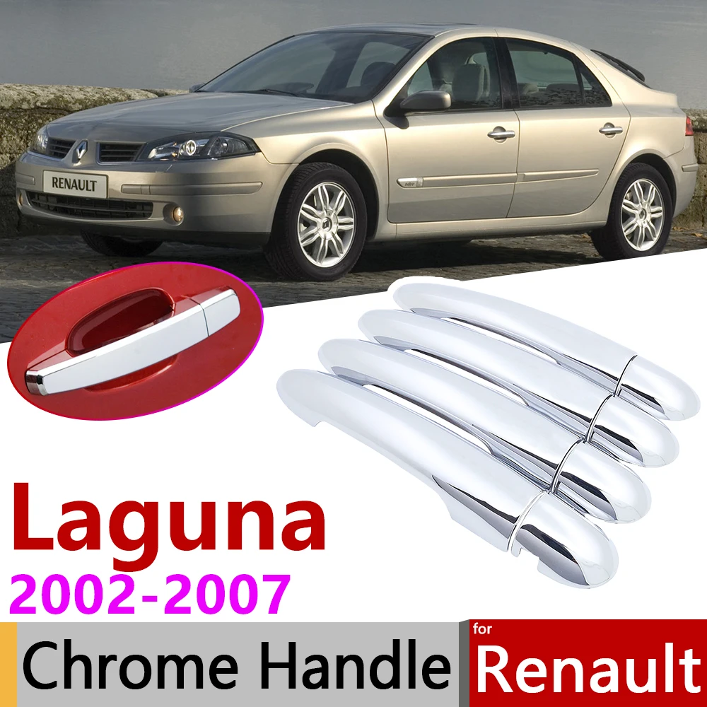 for Renault Laguna II X74 MK2 2002~2007 Chrome Exterior Door Handle Cover Car Accessories Stickers Trim Set 2003 2004 2005 2006