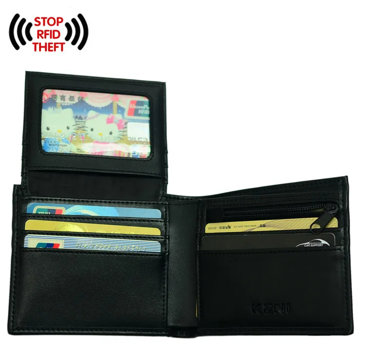 KZNI кожаный держатель для карт кошелек на молнии с Rfid Блокировка карбоновый кошелек Id Окно мужской клатч Карманный портфель мужской 005