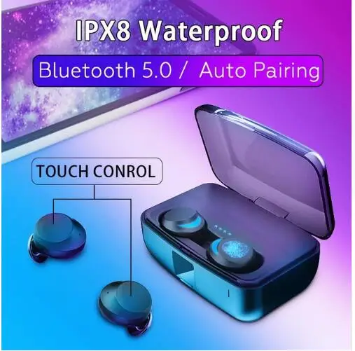 TWS IPX8 водонепроницаемые беспроводные наушники Bluetooth 5 0 гарнитура с сенсорным