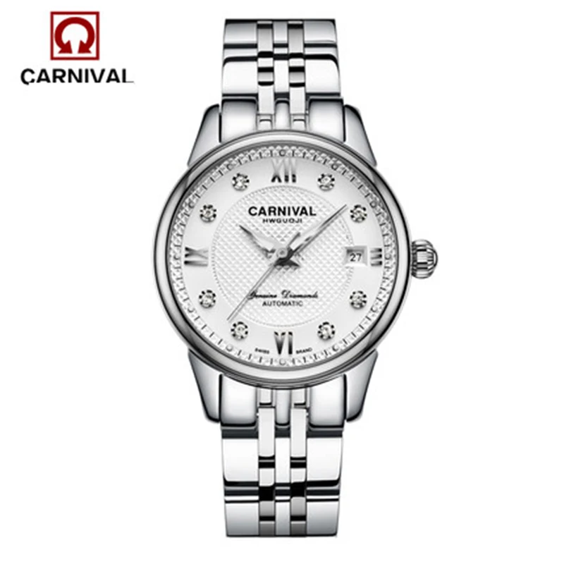 Часы наручные женские из нержавеющей стали с автоматической датой и белым