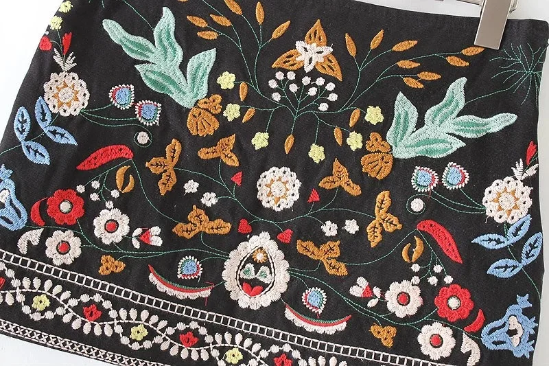 Женская черная юбка трапециевидной формы мини-юбка в этническом стиле короткая с