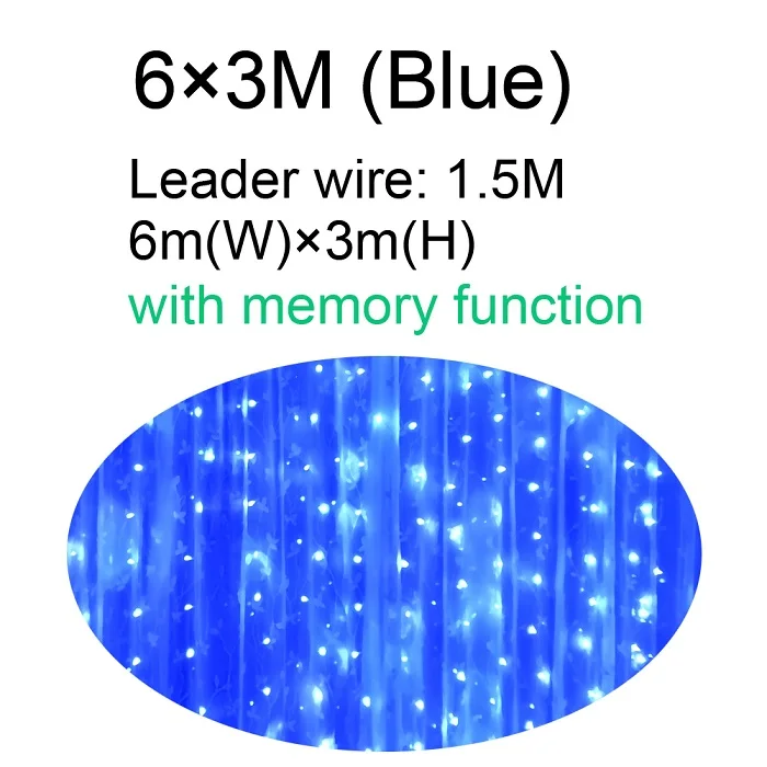 Blue 6x3 3x3 м сосулька, светодиодный светильник для занавесок, сказочный светильник, Рождественский светильник с функцией памяти для свадьбы, дома, сада, вечерние украшения - Испускаемый цвет: Blue