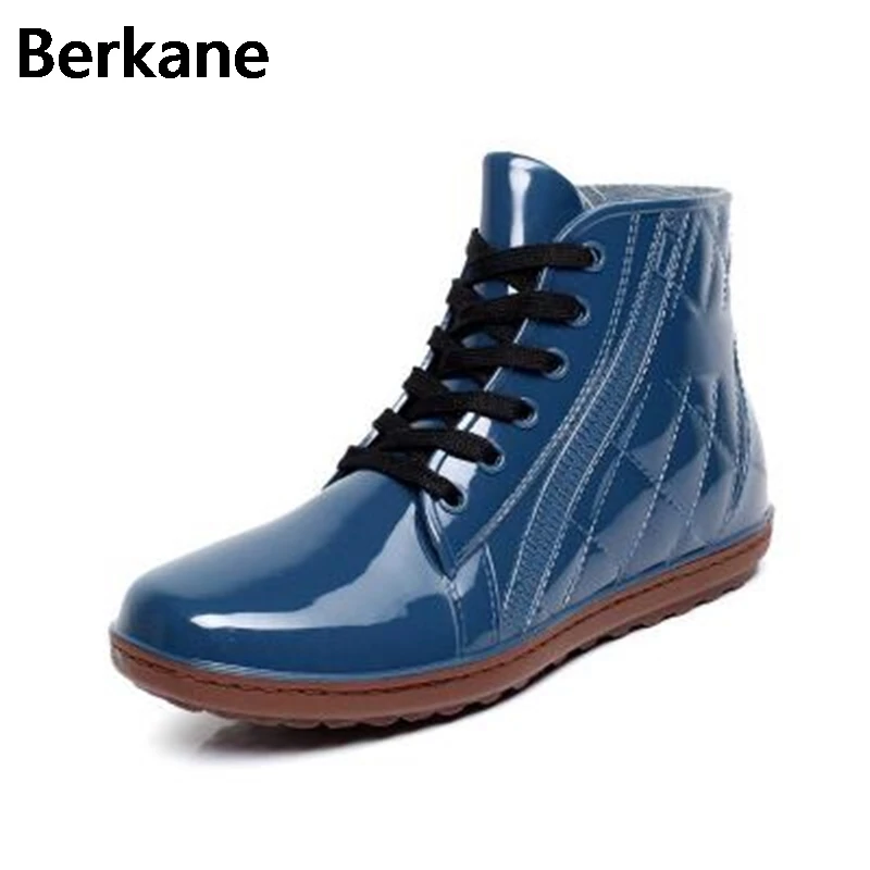 Ботинки мужские резиновые на шнуровке ПВХ непромокаемые полусапожки