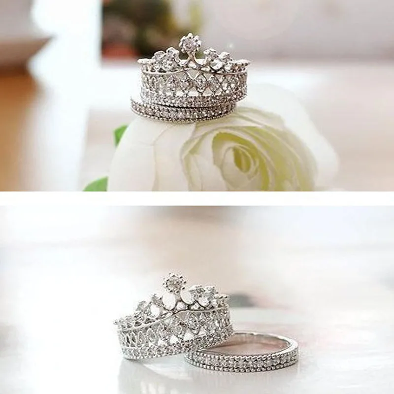 New fashion accessories jewelry Top quality crystal Imperial crown finger ring set for women girl nice gift R1490|fashion set|ring setrings |