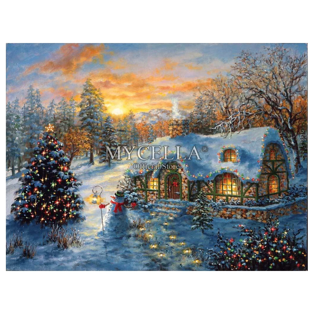

5D Diy Diamond Painting Christmas Cottage Diamond Embroidery Full Drill Rhinestone Mosaic Winter snow Houses Picture Home Decor