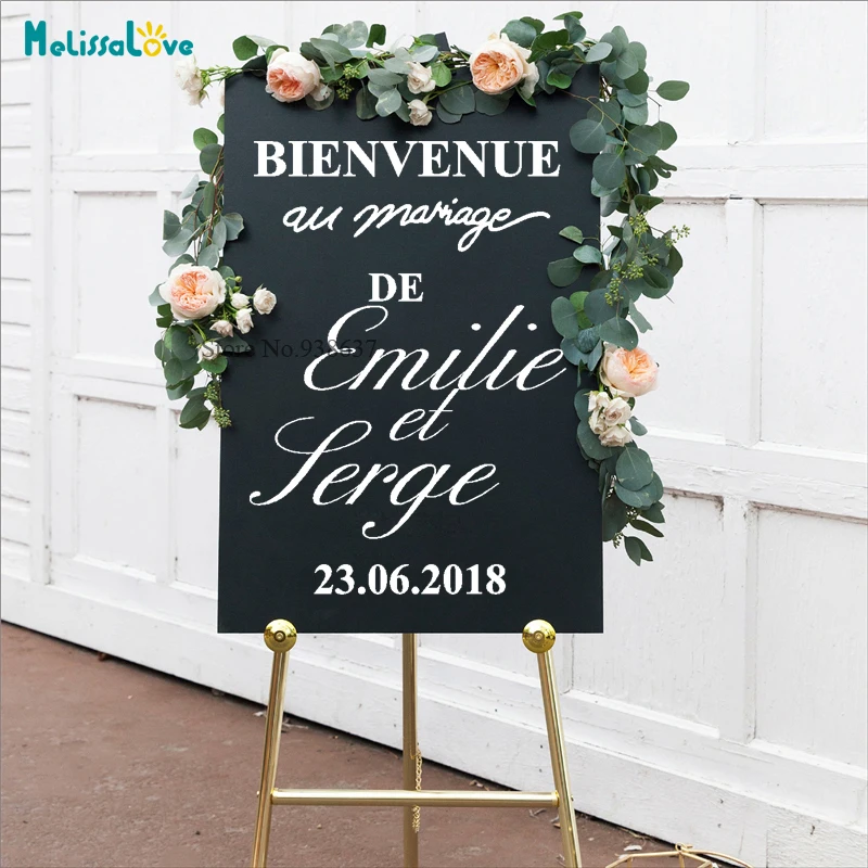 

Bienvenue Au Mariage French Wedding Board Decal Sticker Welcome Reception Sign Custom Name Date SE021