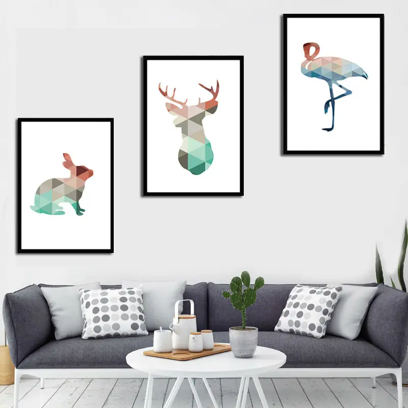 Оригинальный геометрический рисунок оленя кролика Картина на холсте Постер и