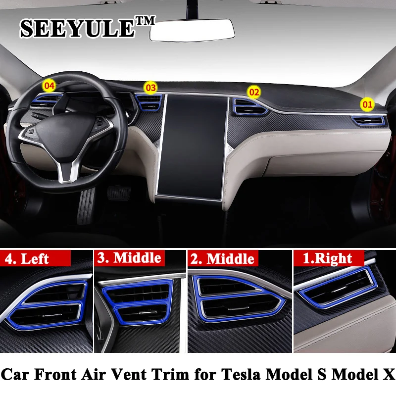 

4 шт./компл. SEEYULE декоративная наклейка на переднюю вентиляционную решетку автомобиля A/C Выходная рамка аксессуары для Tesla Model S Model X