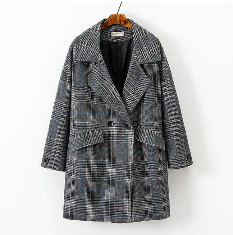 gray Большие размеры, XXL-5XL, Осень-зима, Женские клетчатые блейзеры, куртка, свободная верхняя одежда, Женские повседневные топы, клетчатый костюм, пальто, большой размер, G227 - Цвет: gray