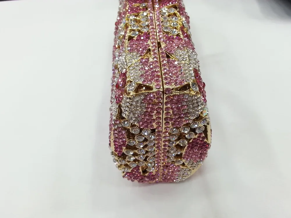 Gift Box Women Diamond Purses Vintage Appliques Hot Pink Crystal Clutches Handbags Wedding Ladies Luxury Clutch Bag Evening Bags