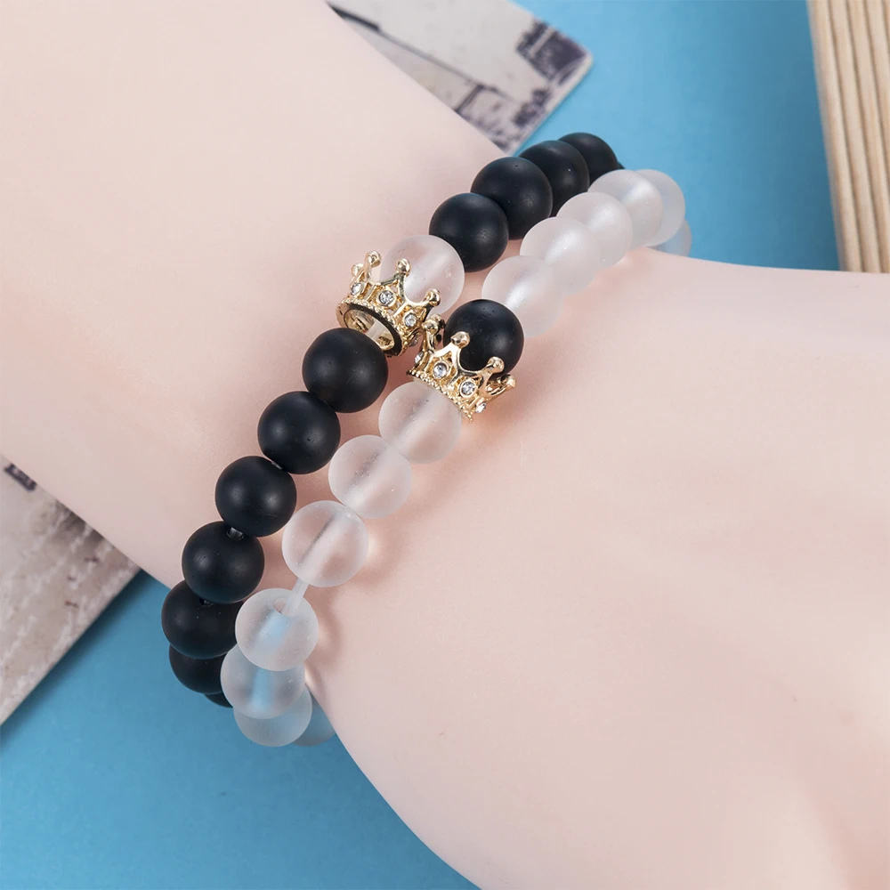 Женские и мужские браслеты с короной королевской королевы 8 мм бусинами новинка