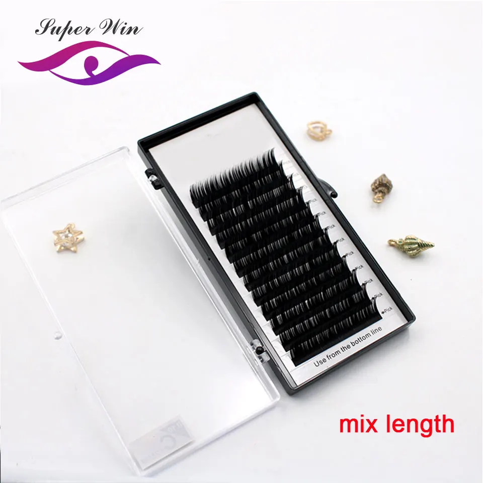 16rows/case 5~20mm mix premium natural synthetic mink individual eyelash extension makeup cilia professional | Красота и здоровье