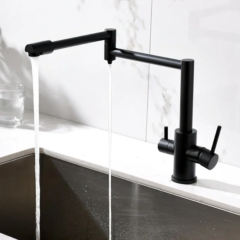 

Kitchen Purifier Faucet Total Brass Kitchen Sink Mixer Tap Hot & Cold Wall Mounted Crane Rotate Foldable Black/Nickel Faucet