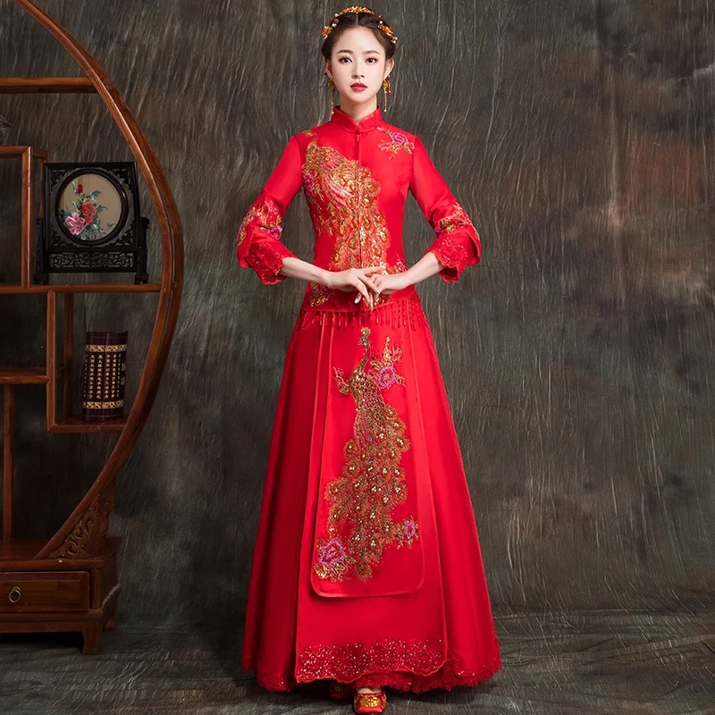 Традиционное китайское свадебное платье невесты Ао Дай Вьетнам халат Mariee