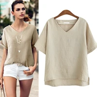 luoyifxiong plus size 5xl women blouses 2021 summer cotton linen blouse women tops short sleeve casual loose office blusas mujer