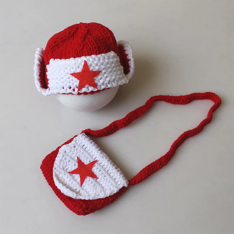 Newest baby photography props leifeng costume crochet red hat bag photo accessories infant fotografia toddler picture shoot | Детская