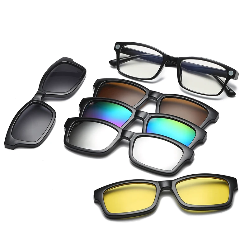 Солнцезащитные очки с 5 зажимами для мужчин и женщин, зеркальные солнечные аксессуары с квадратными линзами, ночное видение, для вождения