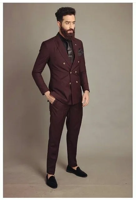 

Latest Coat Pants Designs Burgundy Double Breasted Men Suit Stylish Classic Custom Made Men Tuxedo 2 Pieces Traje Novio