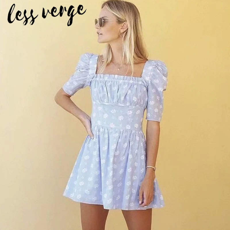 Lessverge платье с цветочным принтом и оборками синее летнее женское короткое