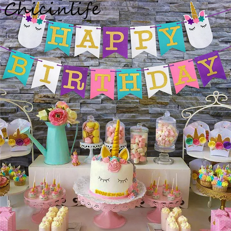 Chicinlife 1 набор смешанных цветов единорог с днем рождения баннер флаги Единорог