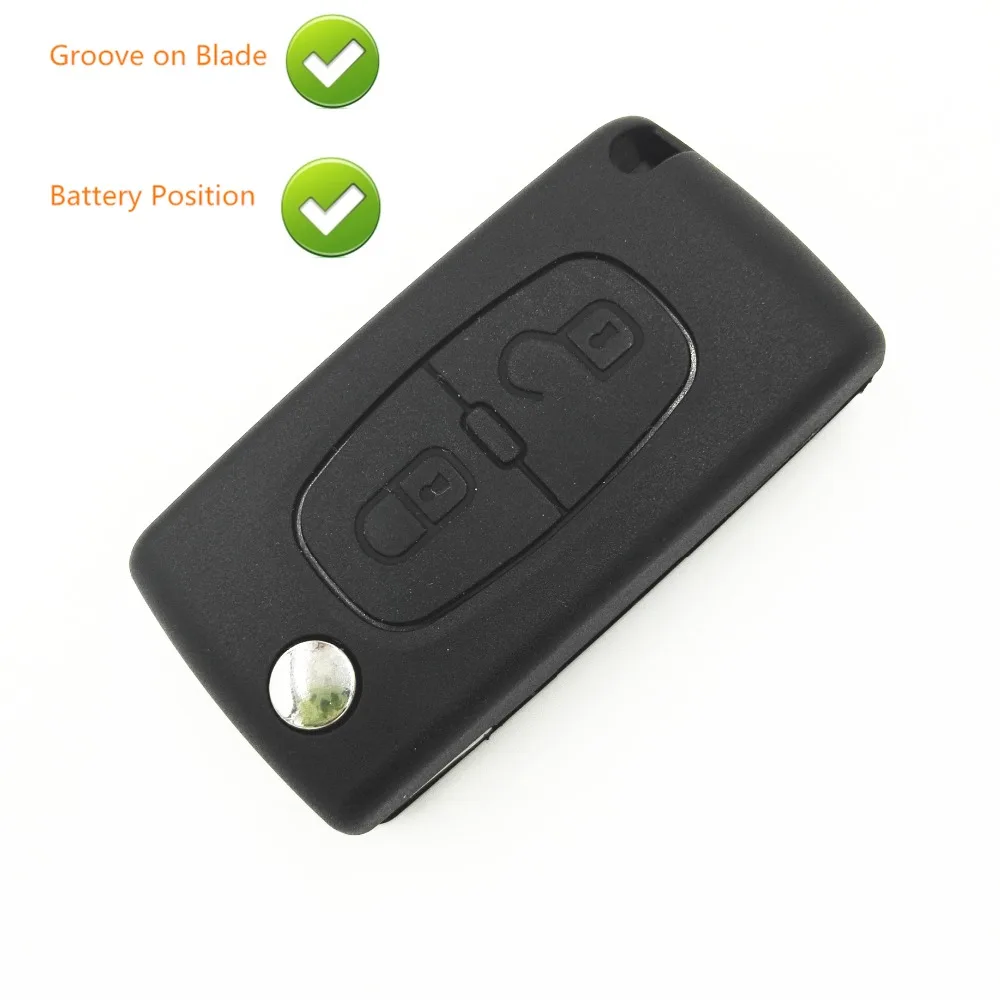 

Двухкнопочный дистанционный складной ключ, пустой чехол для Peugeot Key 107 207 307 307S 308 407 607 2BT DKT0269 с символом положения батареи