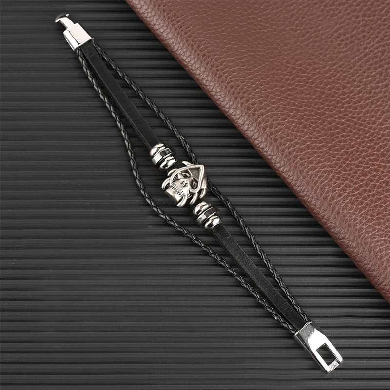 Cool Skull Punk Leather Ropes Men Bracelet Fashion Young Boys Bangle Accessory |
