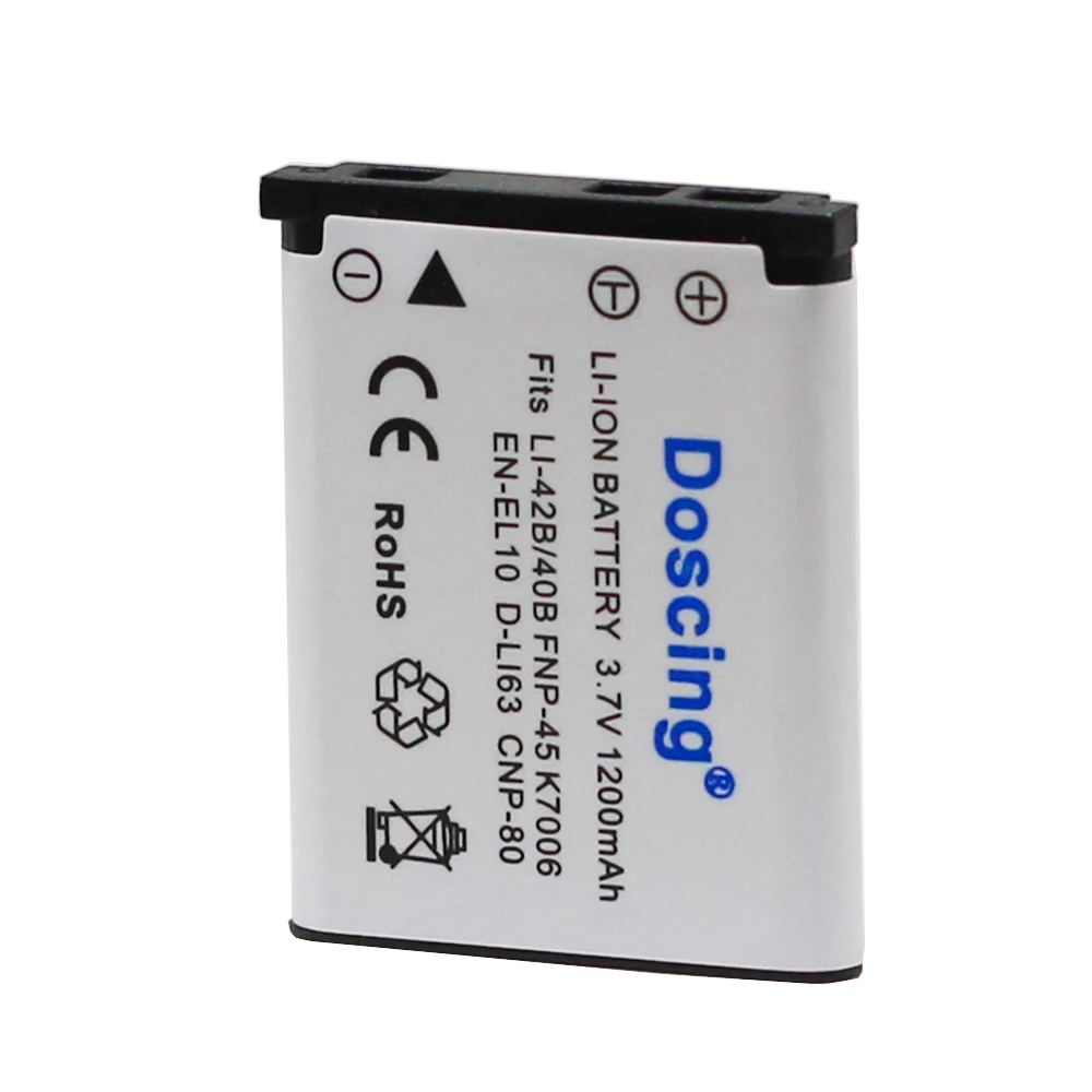 Аккумуляторы Doscing 3 7 в 1200 мА · ч 4 шт. Li-42B EN-EL10 FNP-45 D-Li63 CNP-80 LI-40B для камеры Nikon OLYMPUS FUJ |