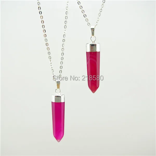 

SN-081 Hot Pink Lace Agates Stone Point Necklace Gold or Silver