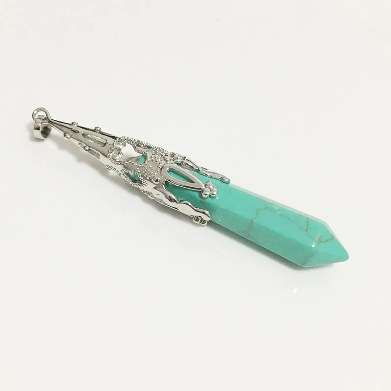 green turquoise Винтажные природные драгоценные камни подвеска в виде каменного маятника для divination Wicca чакра Рэйки Turquoises Jaspers Опал серьги из натурального аметиста каменные подвески - Окраска металла: green turquoise