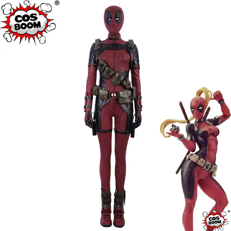 COSBOOM для дам костюм с принтом Deadpool взрослых женщин Женский супергероя красный
