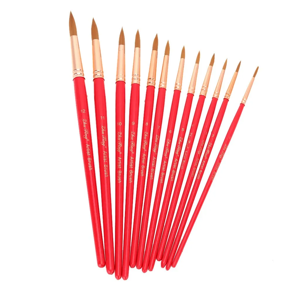 12Pcs/Set Tip Artist Paint Brush Nylon Hair with Wooden Handle Watercolor Oil Painting Pen Tool DIY Accessories | Обустройство дома