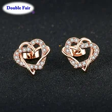 Женские серьги гвоздики в форме сердца с фианитом|stud earrings rose