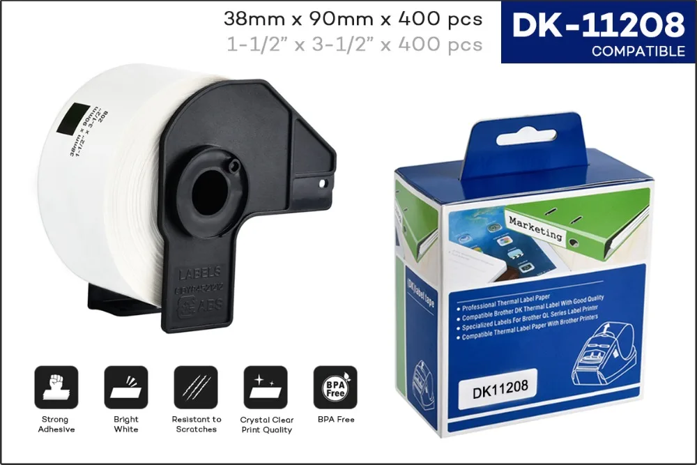CIDY 50 рулонов совместимый DK-11208 DK 11208 этикетка 38*90 мм Совместимость для устройство для печатания этикеток белая бумага DK11208 DK-1208 DK208