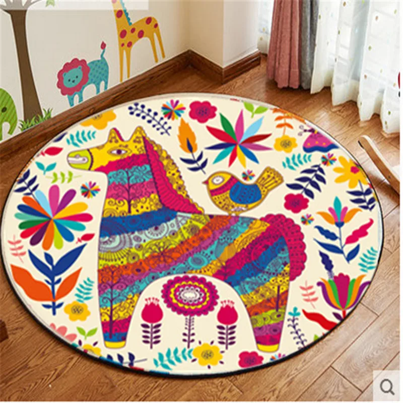 Home decor kids bedroom colorful animal carpet cat deer Children round play mat cartoon rugs tapis computer chair mats |
