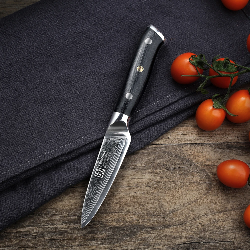 KEEMAKE 3 шт. набор кухонных ножей Santoku нож для очистки овощей инструменты для приготовления пищи японский Дамаск VG10 сталь бритва острый G10 Ручка