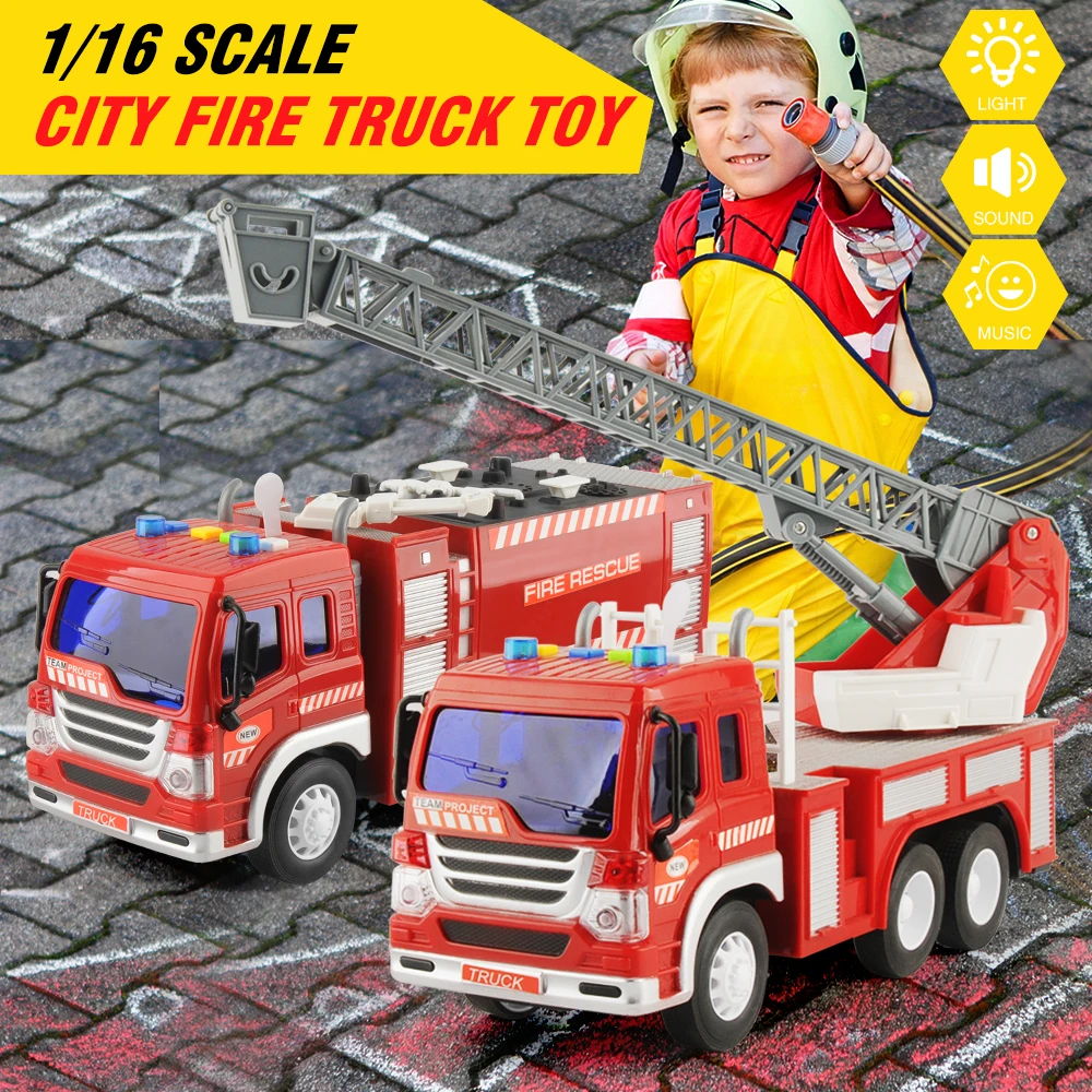 2pcs Literal Fire Truck Toys Set 1/16 Scale Fighting Car Educational Traffic Toys for Children Inertial Truck Toys For Baby Kids
