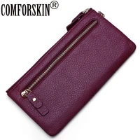 comforskin long style women zipper purse hot brand woman wallet with hand rope guaranteed genuine leather women clutch wallets