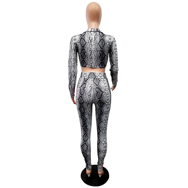 

Snake Digital Print Women Lace up Tops With Pants Fashion Print Women Sets