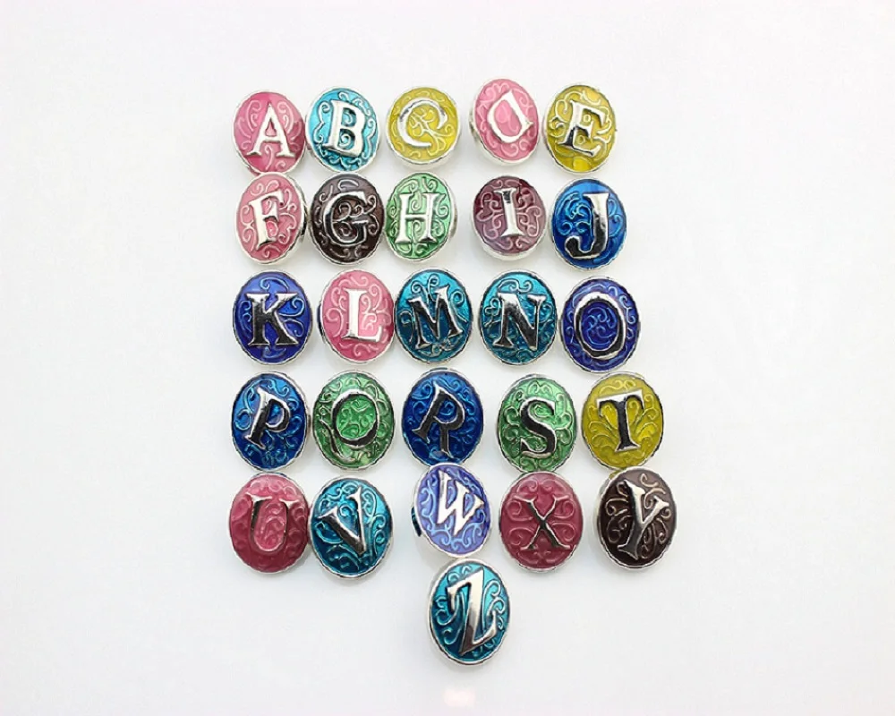 

Snap Button Jewelry Metal Enamel Letter A-Z Alphabet Snap Button 18mm For Snap Button Bracelets 26pcs